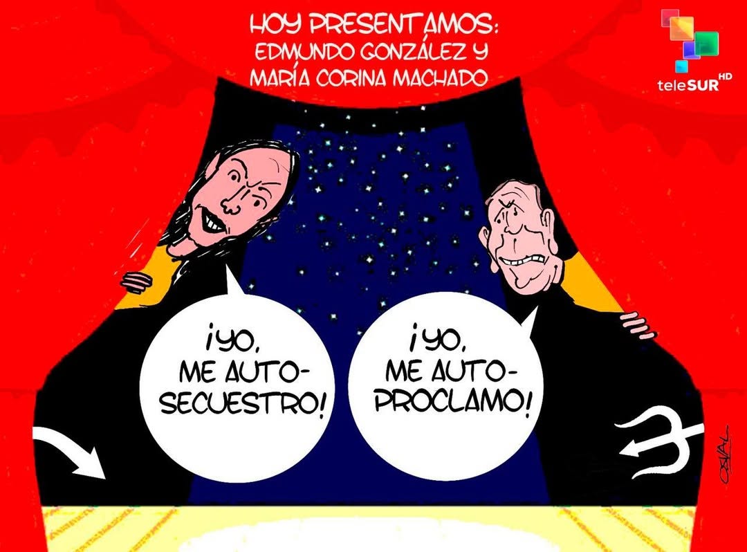 Tras no lograr convocar más que una pequeña cantidad de personas el juves, la extremista de derecha, María Corina Machado, informo que también fracasó el intento de una juramentación paralela anunciada para este viernes. Caricatura: Osval